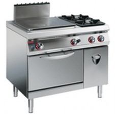 SOLID TOP,TWO BURNER RANGE ON 2/1 OVEN AND CABINET